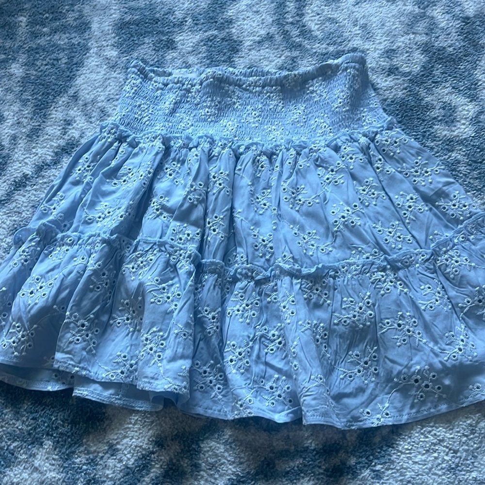 ocean drive light blue costal floral skirt